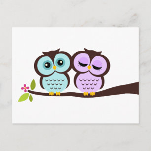 Lavender and Mint Owls Wedding Invitation Postcard