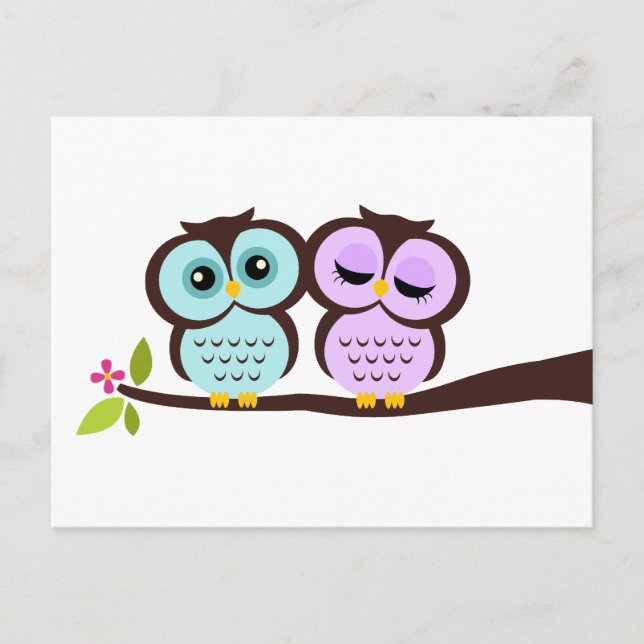 Lavender and Mint Owls Wedding Invitation Postcard (Front)