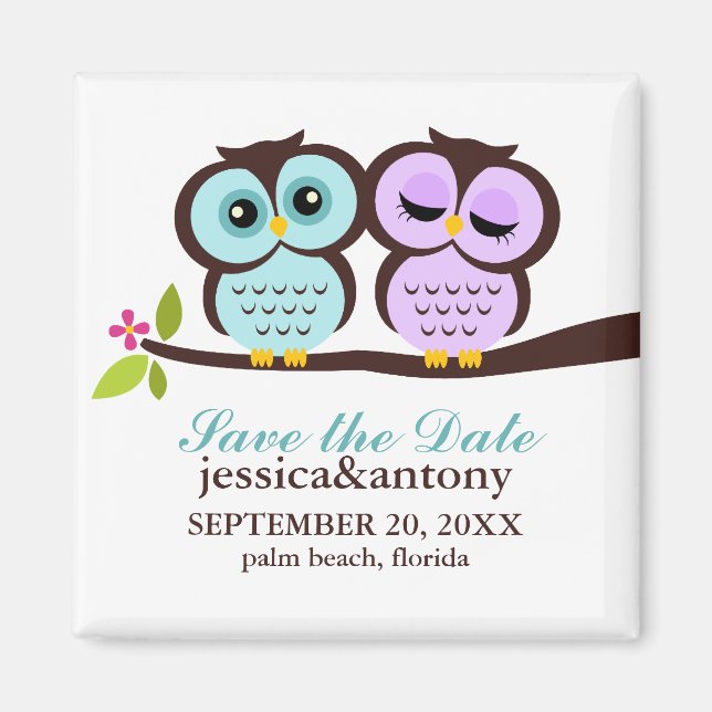 Lavender and Mint Owls Wedding Magnet (Front)