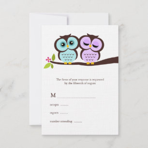 Lavender and Mint Owls Wedding RSVP Card