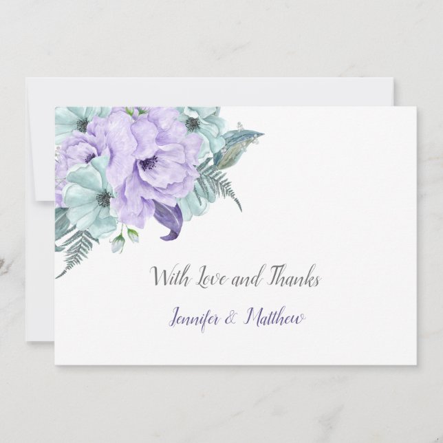 Lavender and Mint Watercolor Peonies Thank You | (Front)