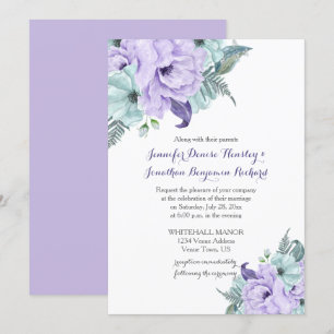 Lavender and Mint Watercolor Peonies Wedding Invitation