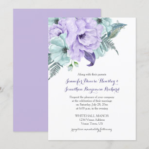 Lavender and Mint Watercolor Peonies Wedding Invitation