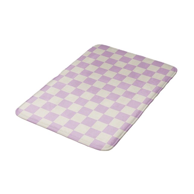 Lavender and Off White Chequerboard Bath Mat (Angled)