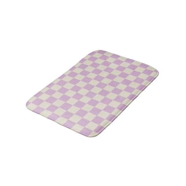 Lavender and Off White Chequerboard Bath Mat (Angled)