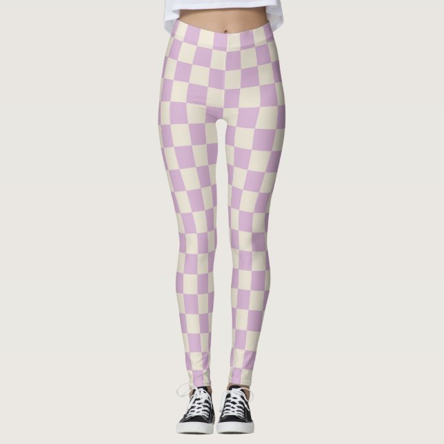 Lavender and Off White Chequerboard Leggings (Front)