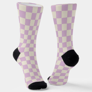 Lavender and Off White Chequerboard Socks