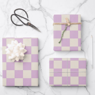 Lavender and Off White Chequerboard Wrapping Paper Sheet