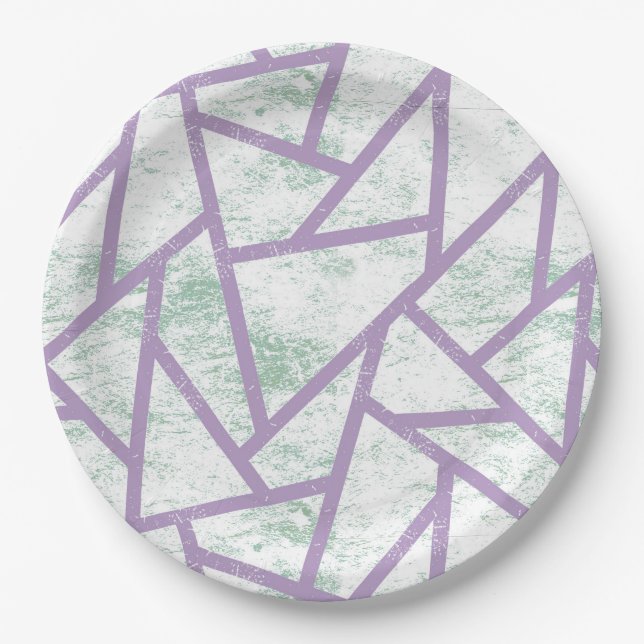 Lavender and pale green mosaic pattern paper plate (Front)