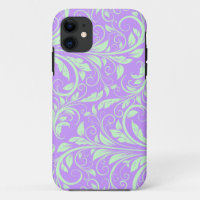 Lavender and Pastel Green Floral Damask