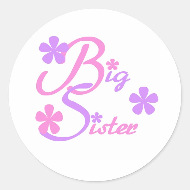 Lavender and Pink Big Sister Classic Round Sticker (Front)