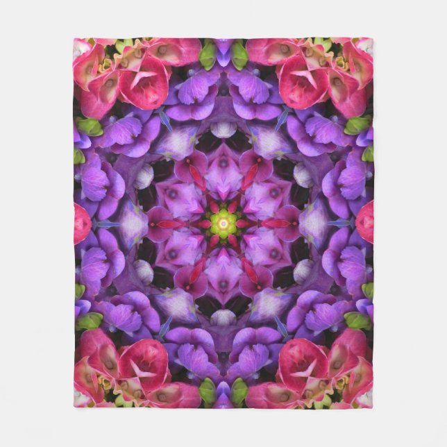 Lavender and Pink Flower Mandala Fleece Blanket (Front)