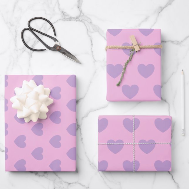 Lavender and Pink Hearts Pattern  Wrapping Paper Sheet (Front)