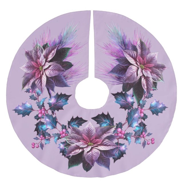 Lavender And Pink Poinsettia Brushed Polyester Tree Skirt (Front)