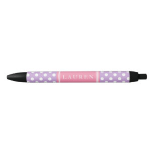Lavender and Pink Polka Dots Pattern Black Ink Pen