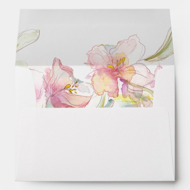 Lavender and Pink Watercolor Floral Pre-Addressed Envelopes (Back (Bottom))