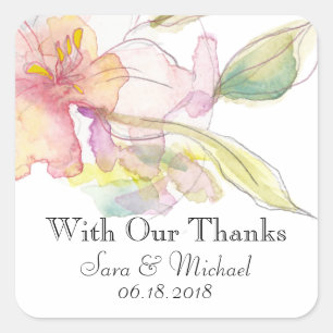 Lavender and Pink Watercolor Floral Wedding Square Sticker