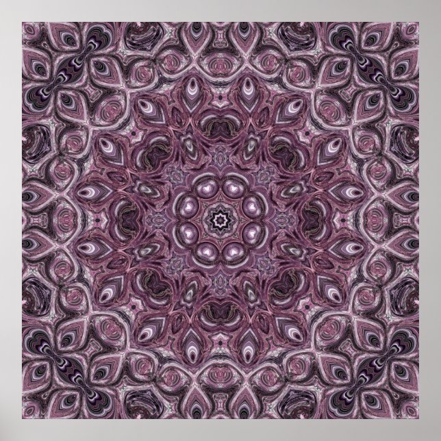 Lavender and Plum Marble Mandala Pattern Poster (Front)