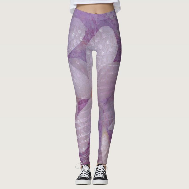 Lavender and Purple Abstract Floral Leggings (Front)
