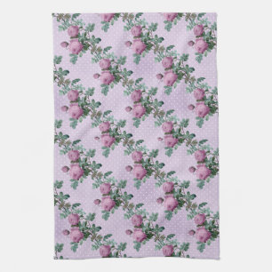 Lavender and Purple Roses On Vines Tea Towel