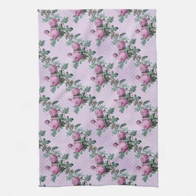Lavender and Purple Roses On Vines   Tea Towel (Vertical)