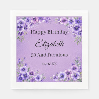 Lavender and Purple Wildflowers 50th birthday Napkin