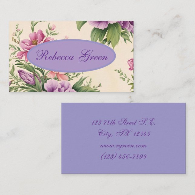 Lavender And Rose Country Garden Floral Print  Business Card (Front/Back)