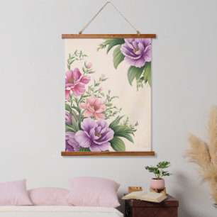 Lavender And Rose Country Garden Floral Print Hanging Tapestry