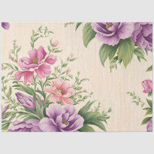 Lavender And Rose Country Garden Floral Print  Tissue Paper