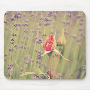Lavender and Rose Flowers Mouse Mat