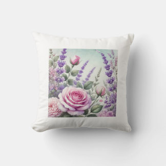 Lavender and Rose Garden Throw Pillow