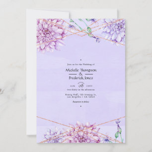 Lavender and Rose Gold Floral Geometric Wedding Invitation