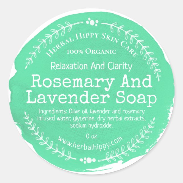 Lavender And Rosemary Green Watercolor Leaf Soap Classic Round Sticker (Front)