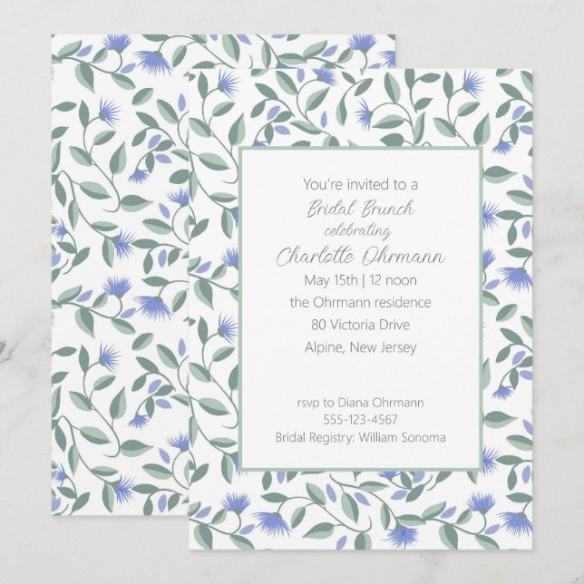 Lavender and Sage Green Floral Bridal Shower Invitation (Front/Back)