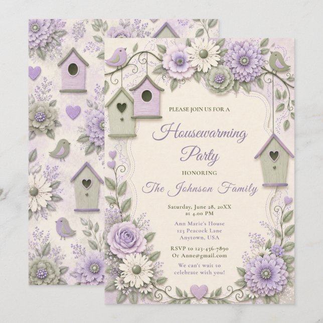 Lavender and Sage green Housewarming Invitation (Front/Back)