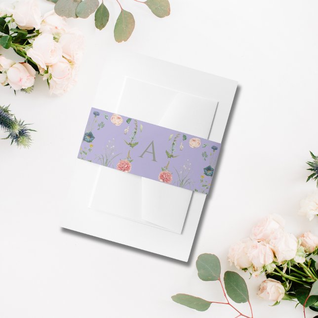 Lavender and Sage Green Monogram Garden Wedding Invitation Belly Band (Creator Uploaded)