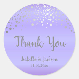 Lavender and Silver Confetti Dots Classic Round Sticker