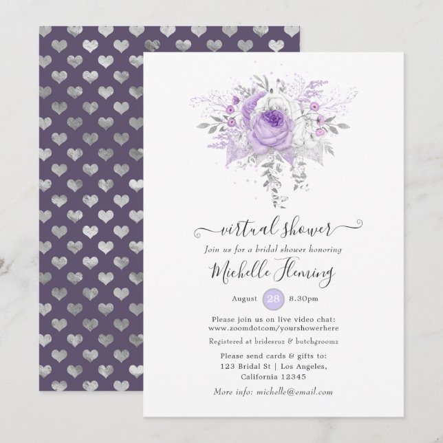 Lavender and Silver Floral Virtual Shower Invitation (Front/Back)