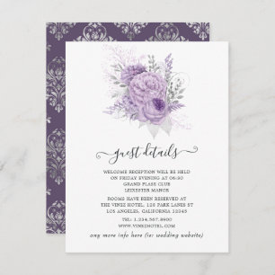 Lavender and Silver Floral Wedding Guest Details Enclosure Card