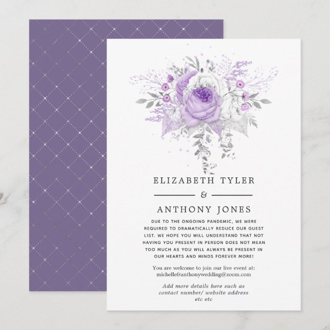 Lavender and Silver Floral Wedding Guest List Announcement (Front/Back)