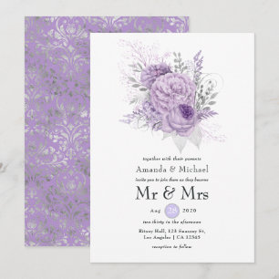 Lavender and Silver Floral Wedding Invitation