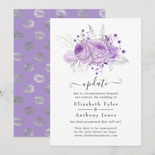 Lavender and Silver Floral Wedding Update Invitation (Front/Back)