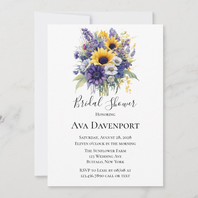  Lavender and Sunflowers Bridal Shower Invitation (Front)