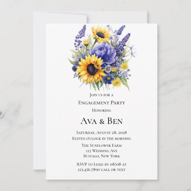  Lavender and Sunflowers Engagement Party Invitation (Front)
