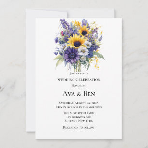  Lavender and Sunflowers Wedding Celebration Invitation