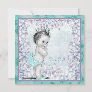 Lavender and Teal Blue Baby Girl Shower Invitation