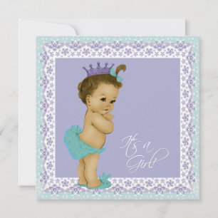 Lavender and Teal Blue Vintage Baby Girl Shower Invitation