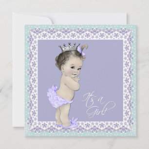 Lavender and Teal Blue Vintage Baby Girl Shower Invitation