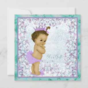 Lavender and Teal Blue Vintage Baby Girl Shower Invitation