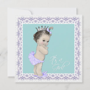 Lavender and Teal Blue Vintage Baby Girl Shower Invitation